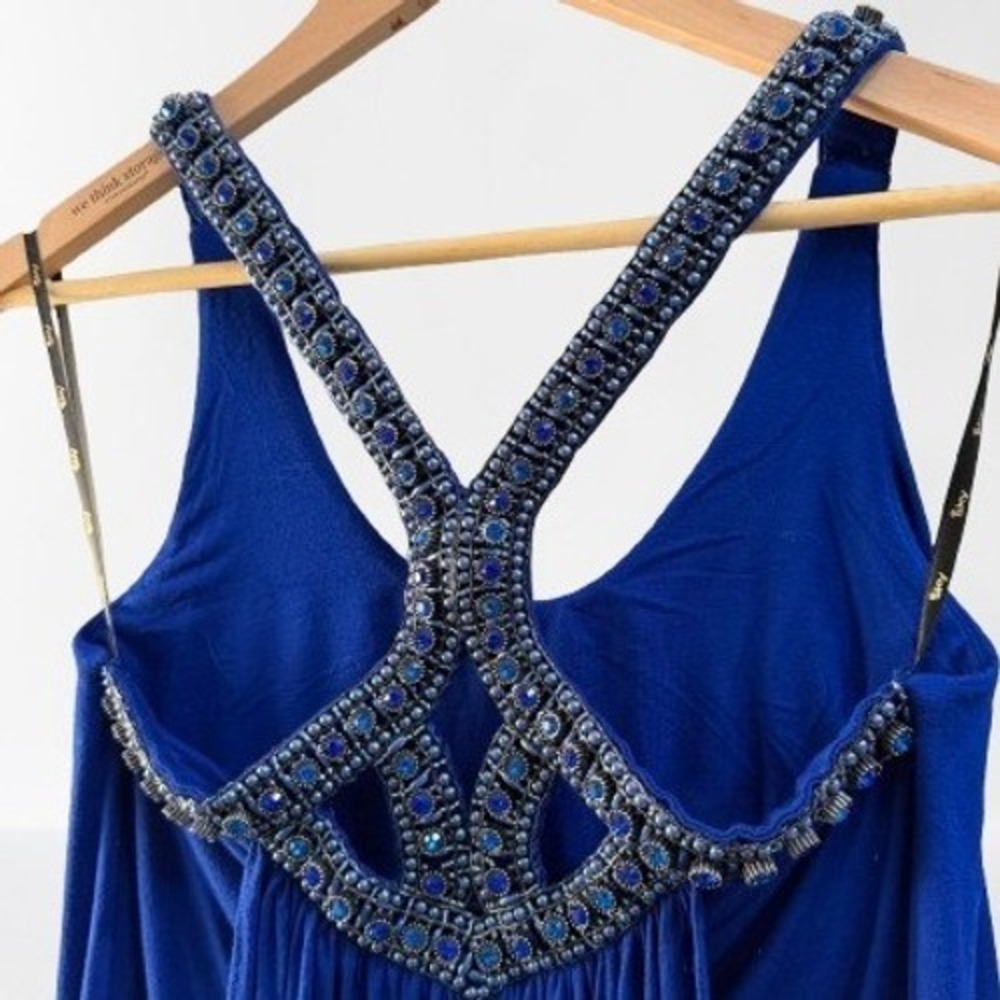 NEW Sky Dionicia Beaded Racerback Tank Top Cutout Blouse Royal Blue Medium